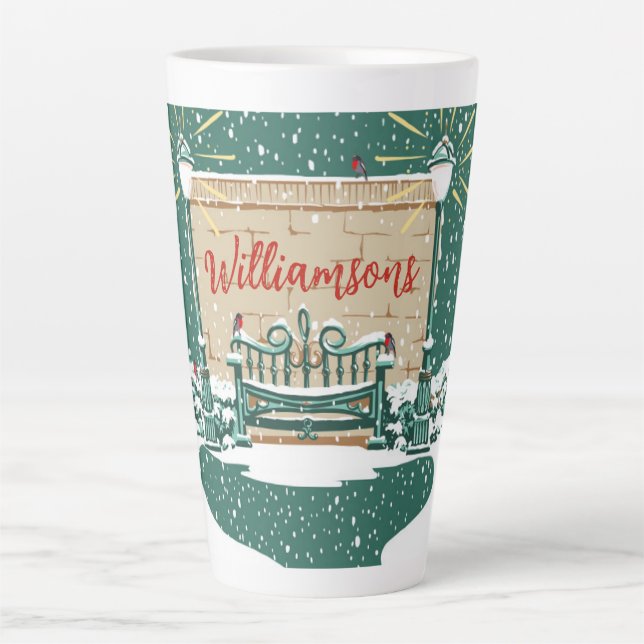 Personalised Snowy Winter Family Garden Christmas Latte Mug (Front)