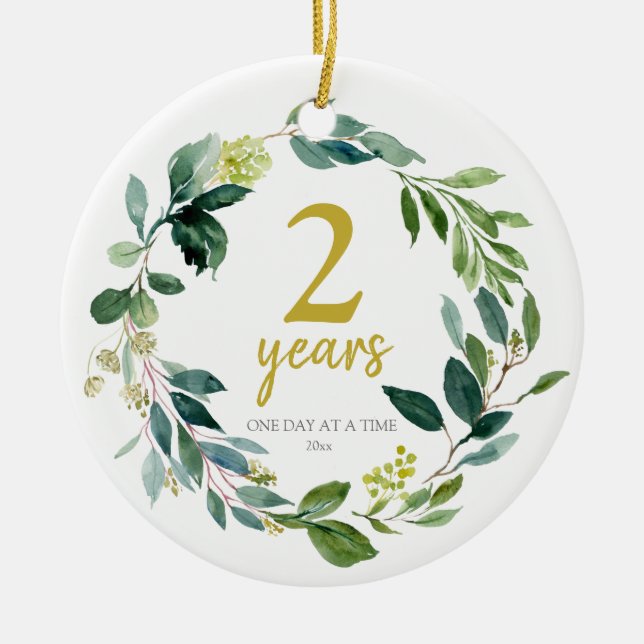 Personalised Sobriety 2 Anniversary Gift Ceramic Tree Decoration (Front)