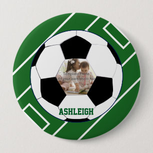 Personalised Soccer Ball and Field Photo template 10 Cm Round Badge