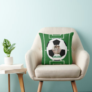 Personalised Soccer Ball and Field Photo template Cushion