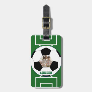 Personalised Soccer Ball and Field Photo template Luggage Tag