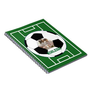 Personalised Soccer Ball and Field Photo template Notebook