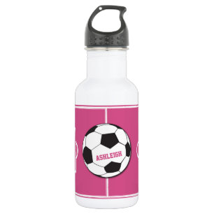 Personalised Soccer Ball and Field Pink 532 Ml Water Bottle