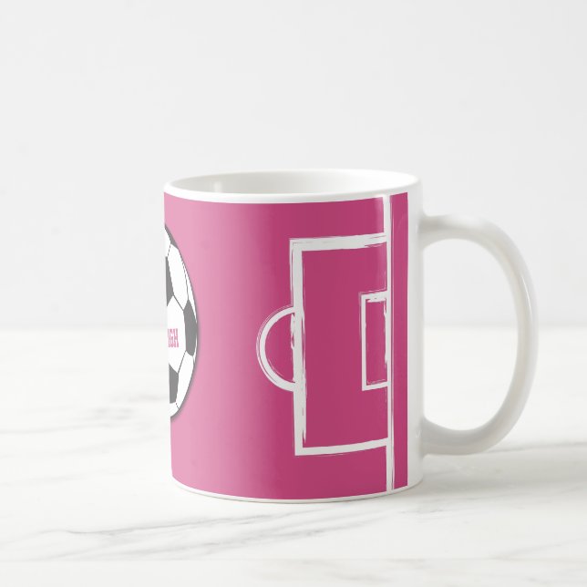 Personalised Soccer Ball and Field Pink Coffee Mug (Right)