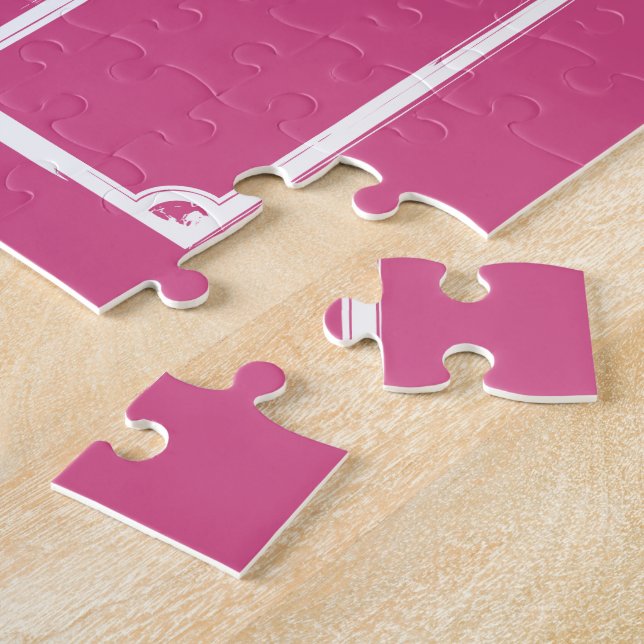 Personalised Soccer Ball and Field Pink Jigsaw Puzzle (Side)