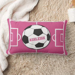 Personalised Soccer Ball and Field Pink Lumbar Cushion