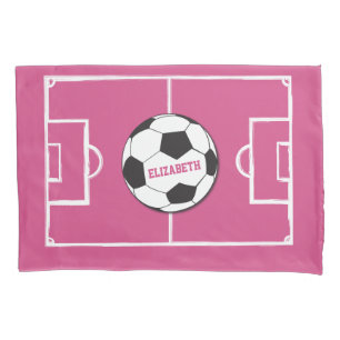 Personalised Soccer Ball and Field Pink Pillowcase