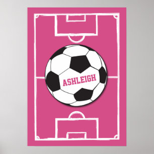 Personalised Soccer Ball and Field Pink Poster