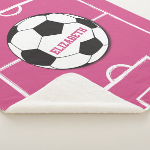 Personalised Soccer Ball and Field Pink Sherpa Blanket