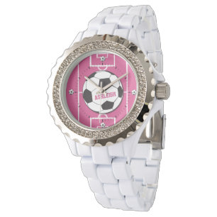 Personalised Soccer Ball and Field Pink Watch