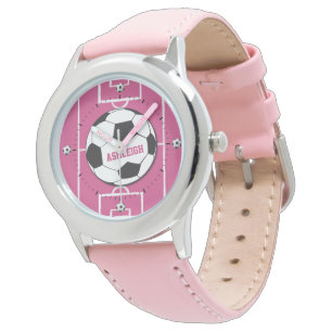 Personalised Soccer Ball and Field Pink Watch