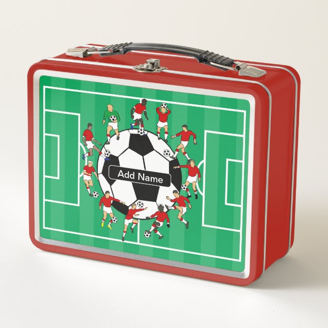 Personalised soccer ball and players metal lunch box (Front)
