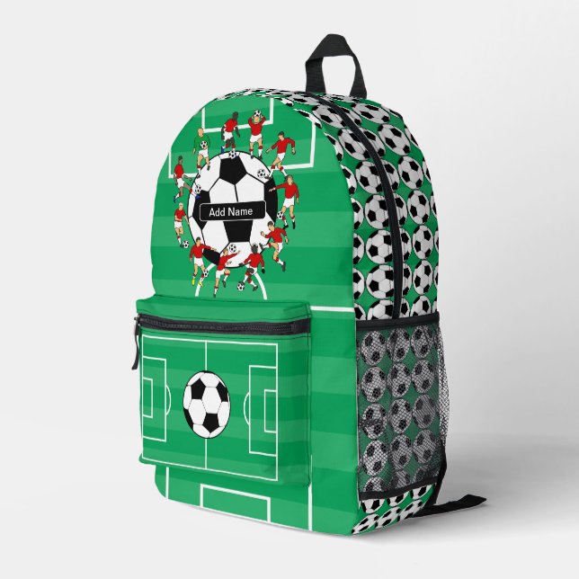 Personalised soccer ball and players printed backpack (Back Corner Right)