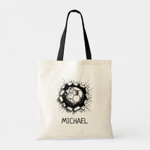 Personalised Soccer Ball Breaking Wall Football Tote Bag