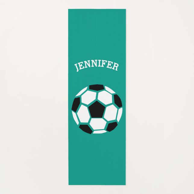 Personalised Soccer Ball Geometric Green Kids Yoga Mat (Front)