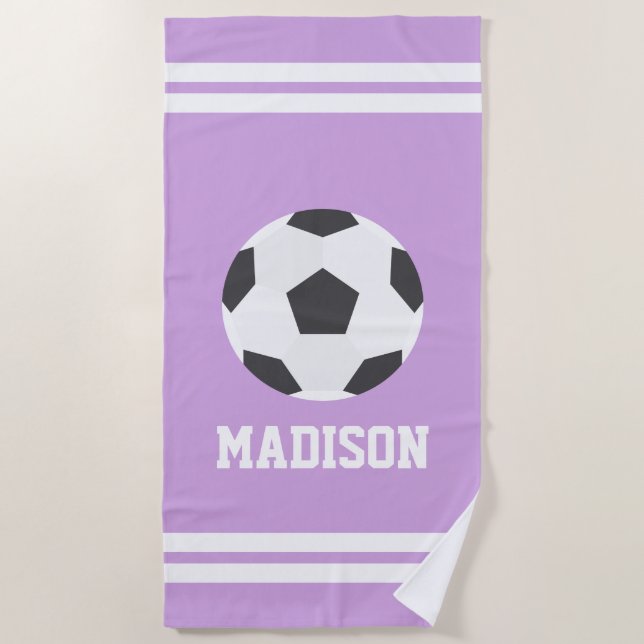 Personalised Soccer Ball Girls Beach Towel (Front)