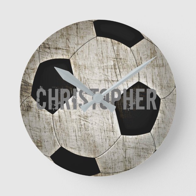 Personalised Soccer Ball Grunge Style Clock (Front)