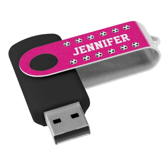 Personalised Soccer Ball Hot Pink with Black USB Flash Drive