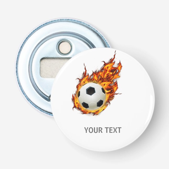 Personalised Soccer Ball on Fire Bottle Opener (Front)