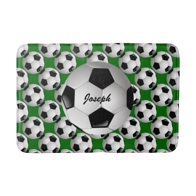 Personalised Soccer Ball on Football Pattern Bath Mat (Front)