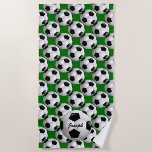 Personalised Soccer Ball on Football Pattern Beach Towel