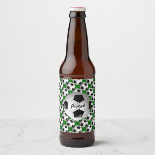 Personalised Soccer Ball on Football Pattern Beer Bottle Label
