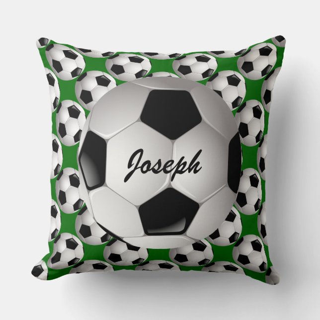 Personalised Soccer Ball on Football Pattern Cushion (Front)