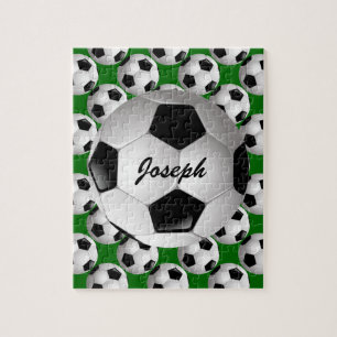 Personalised Soccer Ball on Football Pattern Jigsaw Puzzle