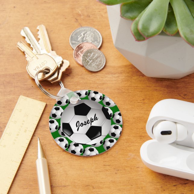 Personalised Soccer Ball on Football Pattern Key Ring (Desk)
