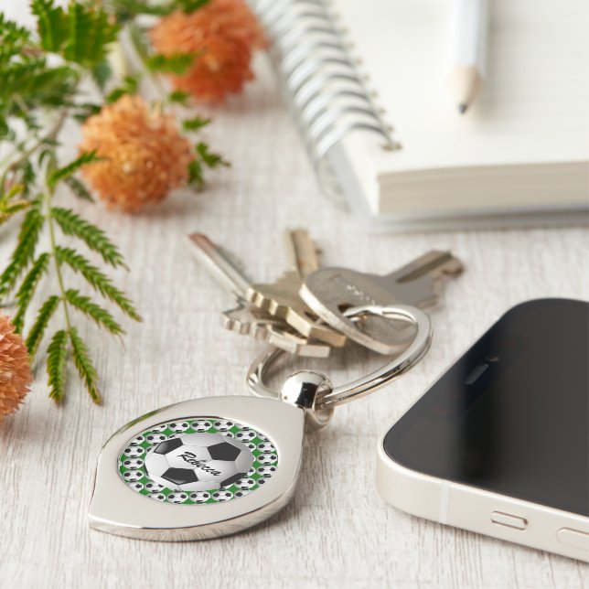 Personalised Soccer Ball on Football Pattern Key Ring (Side)