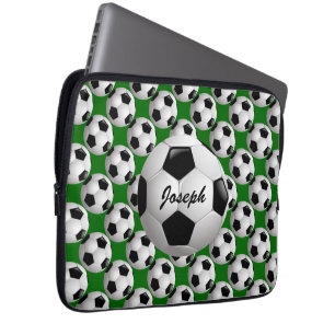 Personalised Soccer Ball on Football Pattern Laptop Sleeve