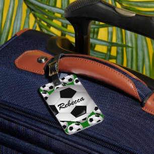 Personalised Soccer Ball on Football Pattern Luggage Tag