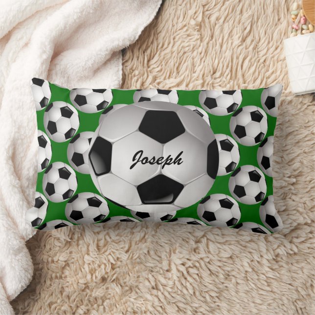 Personalised Soccer Ball on Football Pattern Lumbar Cushion (Blanket)