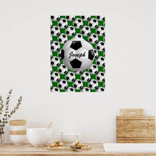 Personalised Soccer Ball on Football Pattern Poster