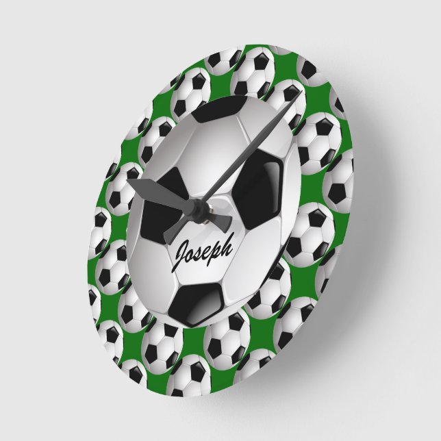 Personalised Soccer Ball on Football Pattern Round Clock (Angle)