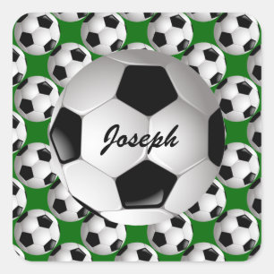 Personalised Soccer Ball on Football Pattern Square Sticker