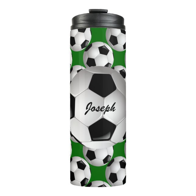 Personalised Soccer Ball on Football Pattern Thermal Tumbler (Front)