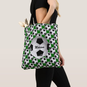 Personalised Soccer Ball on Football Pattern Tote Bag