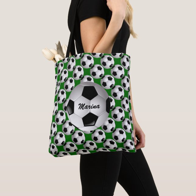 Personalised Soccer Ball on Football Pattern Tote Bag (Close Up)