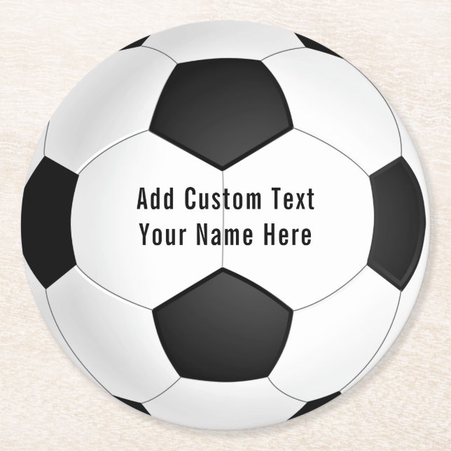 Personalised Soccer Ball Paper Coasters With Text (Front)