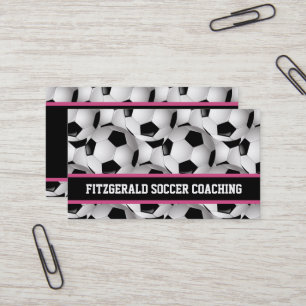 Personalised Soccer Ball Pattern Black Pink White Business Card