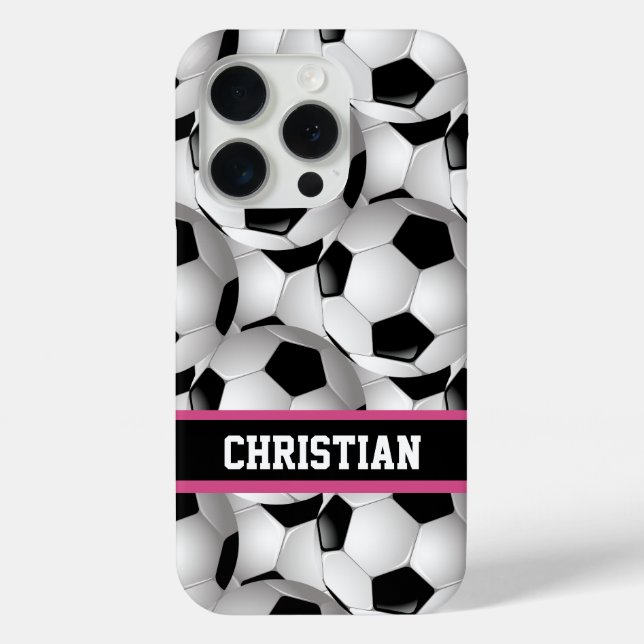 Personalised Soccer Ball Pattern Black Pink White Case-Mate iPhone Case (Back)