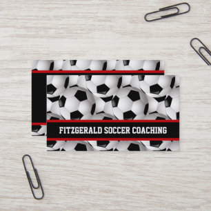 Personalised Soccer Ball Pattern Black Red White Business Card