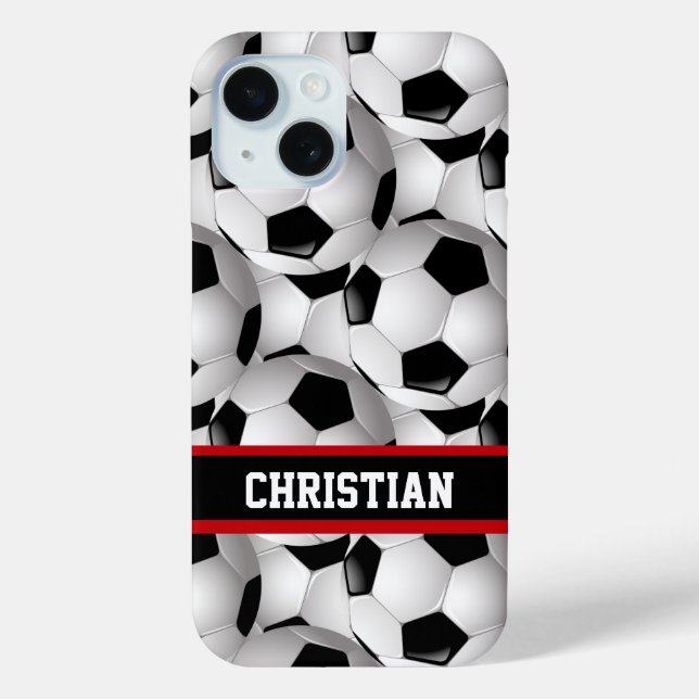 Personalised Soccer Ball Pattern Black Red White Case-Mate iPhone Case (Back)