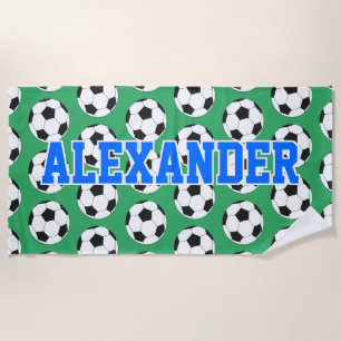 Personalised Soccer Ball Pattern Green Beach Towel