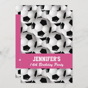 Personalised Soccer Ball Pattern Pink Birthday Invitation