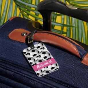 Personalised Soccer Ball Pattern Pink Luggage Tag
