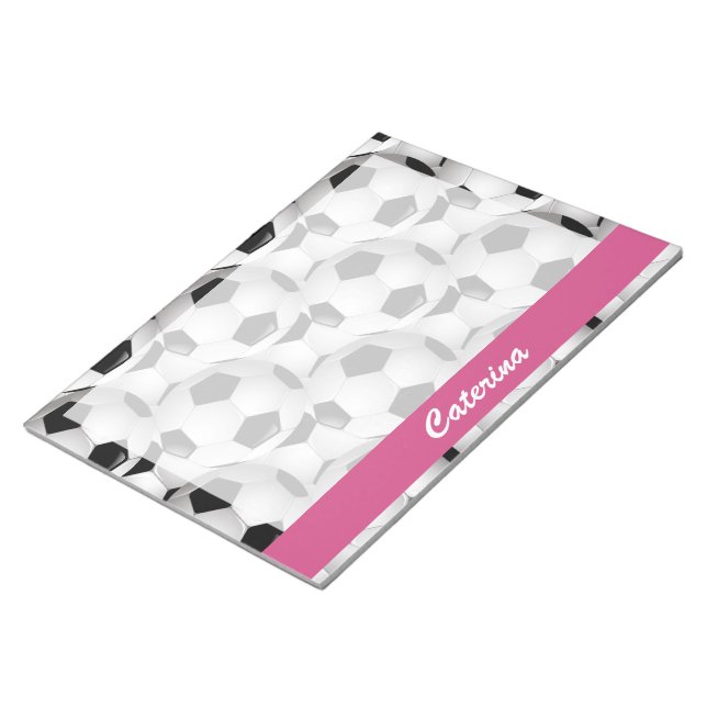 Personalised Soccer Ball Pattern Pink Notepad (Angled)