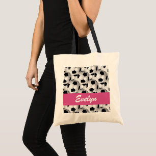 Personalised Soccer Ball Pattern Pink Tote Bag