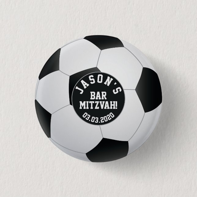 Personalised Soccer Bar Mitzvah Favour 3 Cm Round Badge (Front)